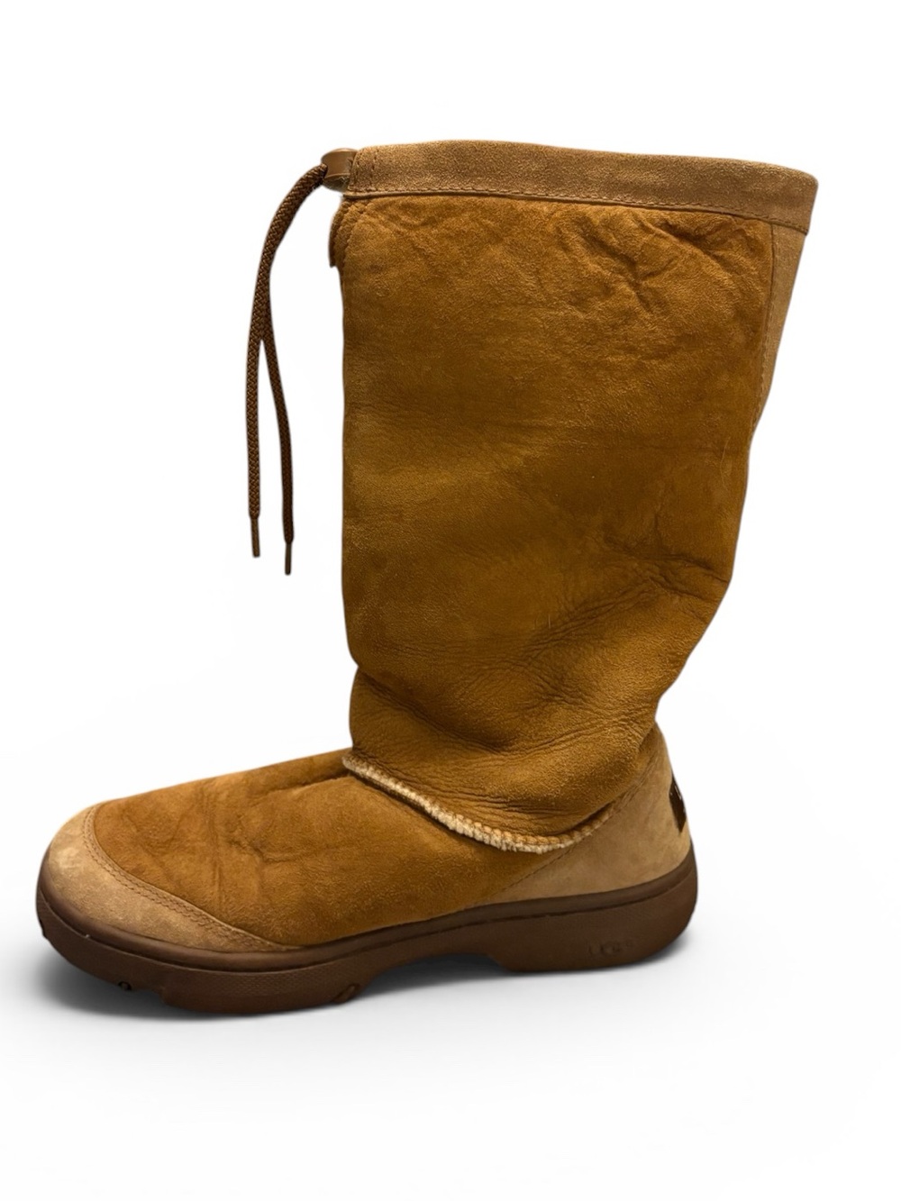 UGG Australia Ultimate Tall Suede Shearling Lined Boots with Front Drawstring